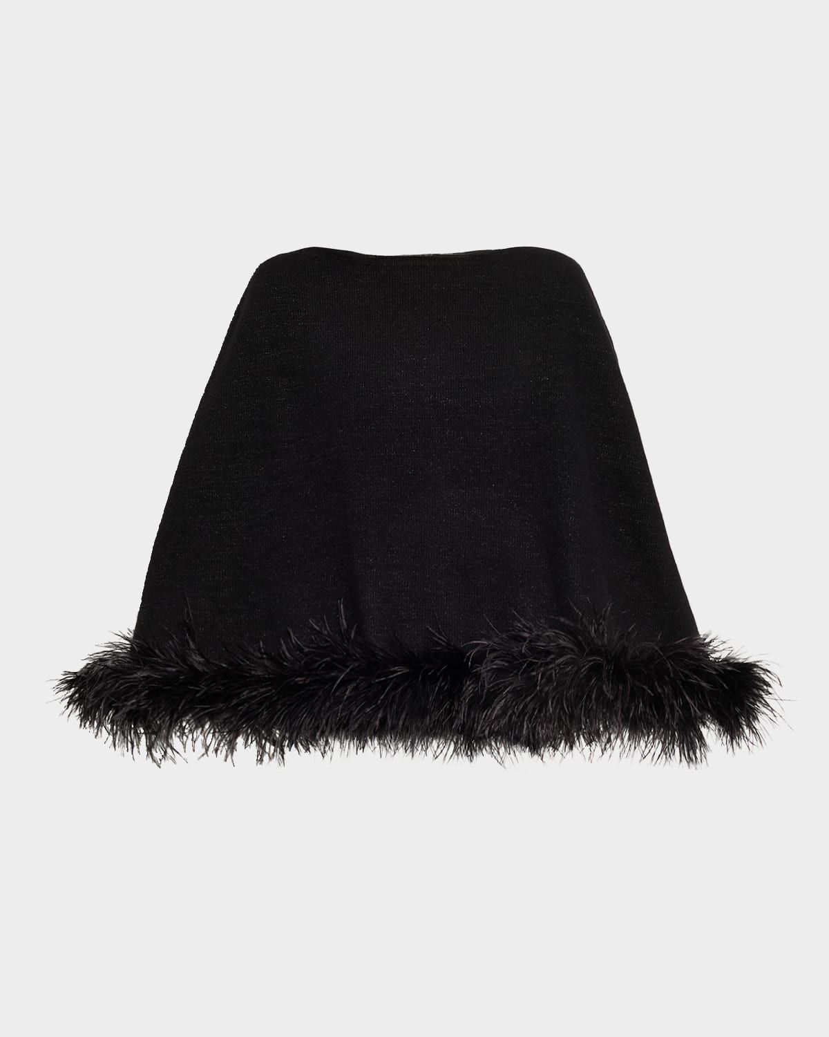 Cropped Cashmere & Lurex Poncho with Ostrich Feather Trim