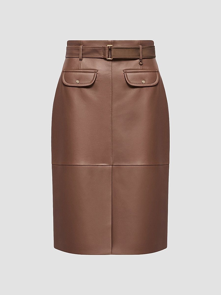 Women's Skirt in Leather - Brown - Size Large
