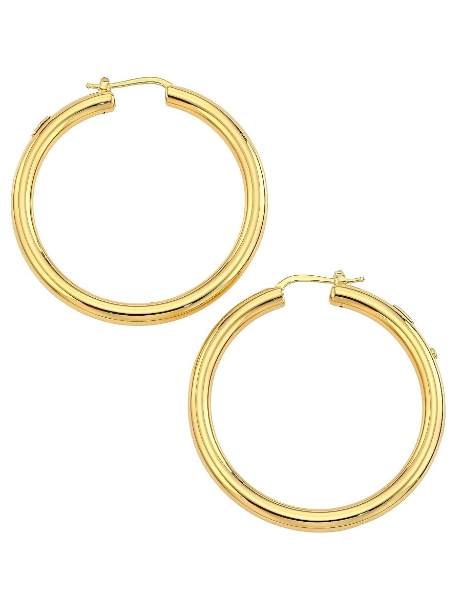 Women's 18K Yellow Gold Round Tubular Hoop Earrings, 43MM - Yellow Gold