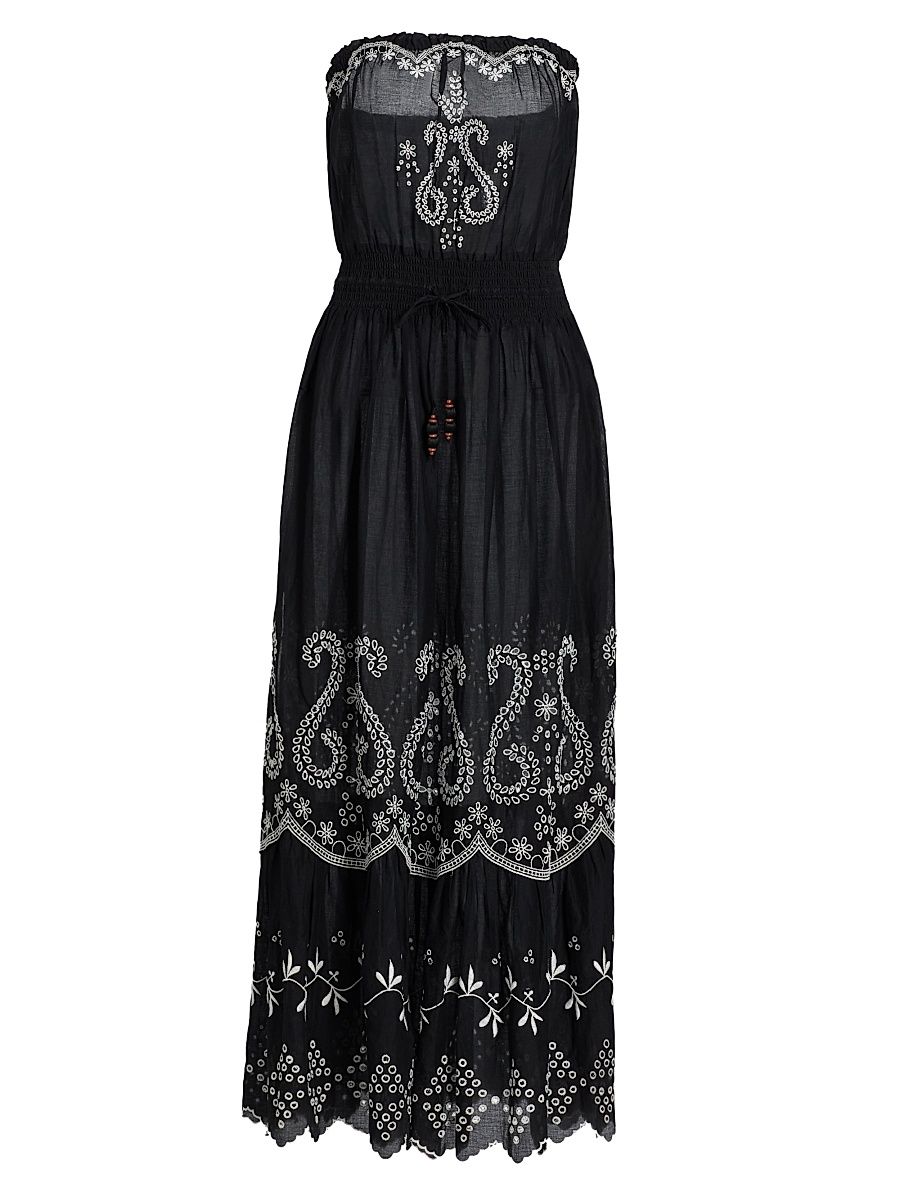 Women's Blaire Embroidered Cotton Cover-Up Dress - Black - Size Large