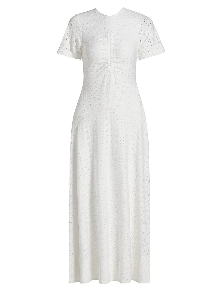 Women's Olympia Eyelet Ruched Maxi Dress - White - Size Large