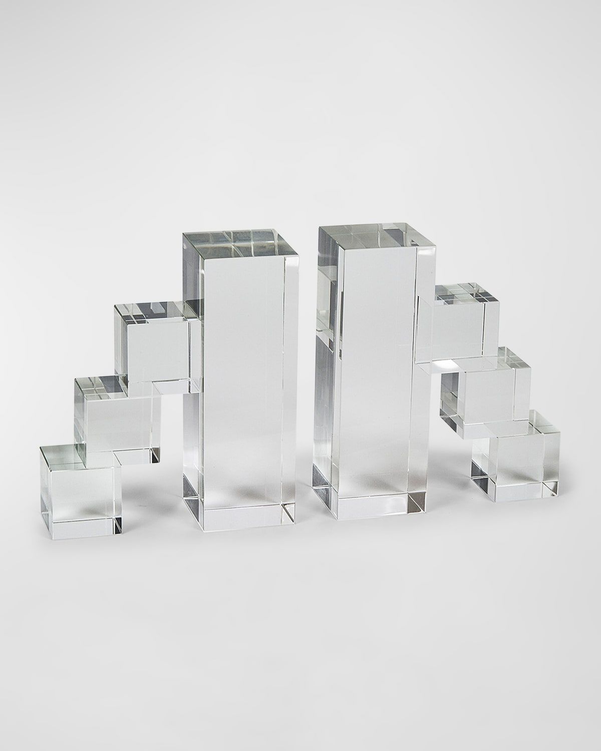 Clear Crystal Block Steps Bookend Pair