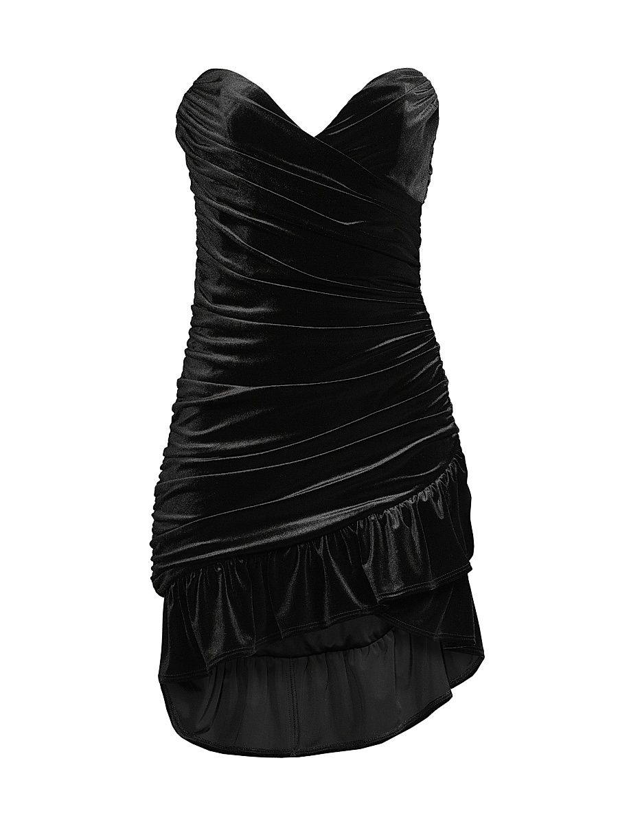 Women's Velvet Strapless Ruched Minidress - Black - Size XL