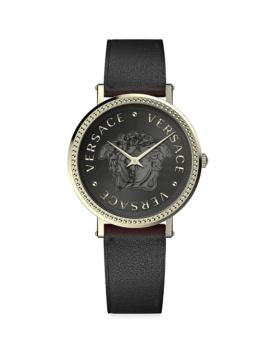 Women's V-Dollar Goldtone Stainless Steel & Leather Watch - Black