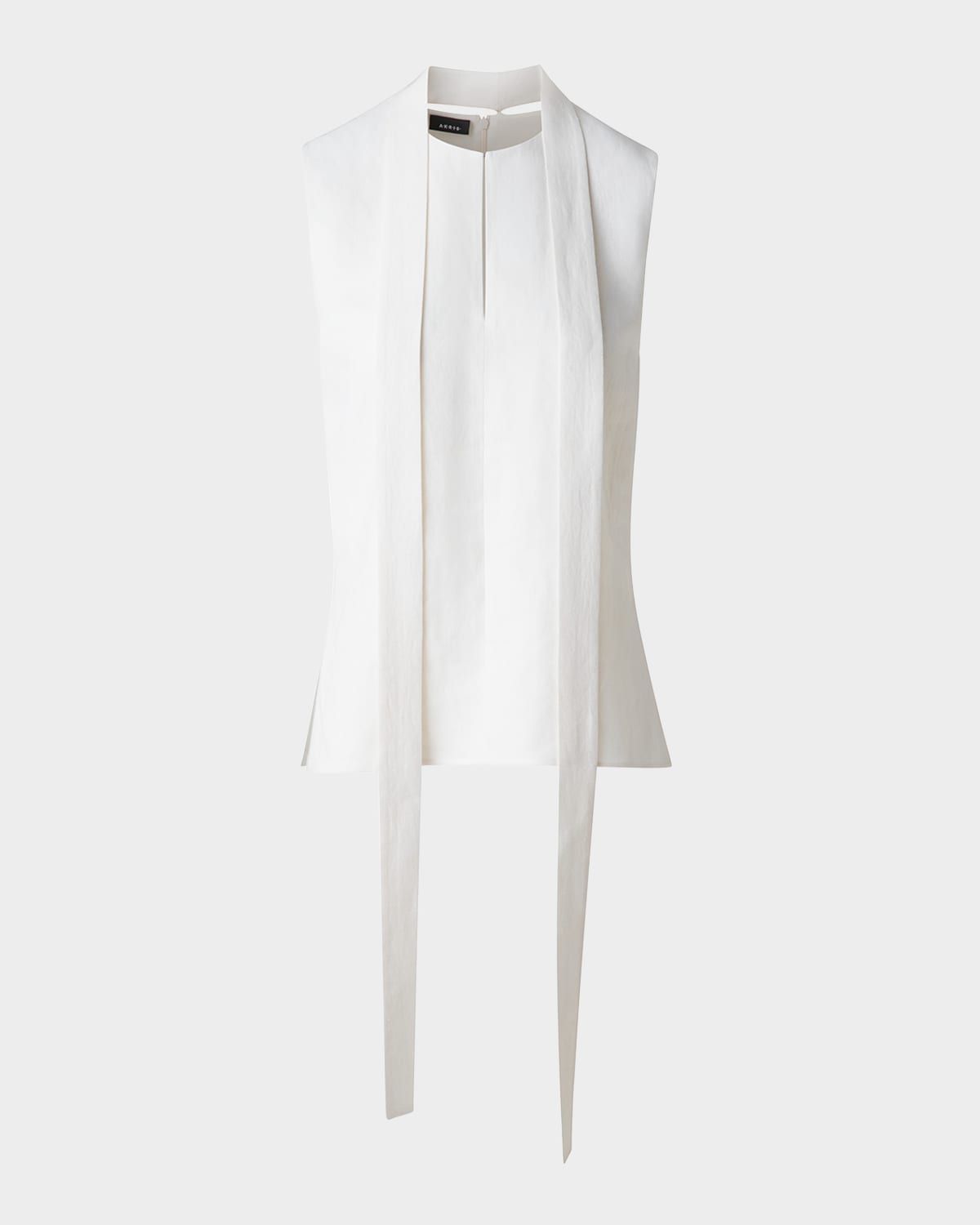 Neck-Tie Stonewash Twisted Linen-Blend Sleeveless Blouse