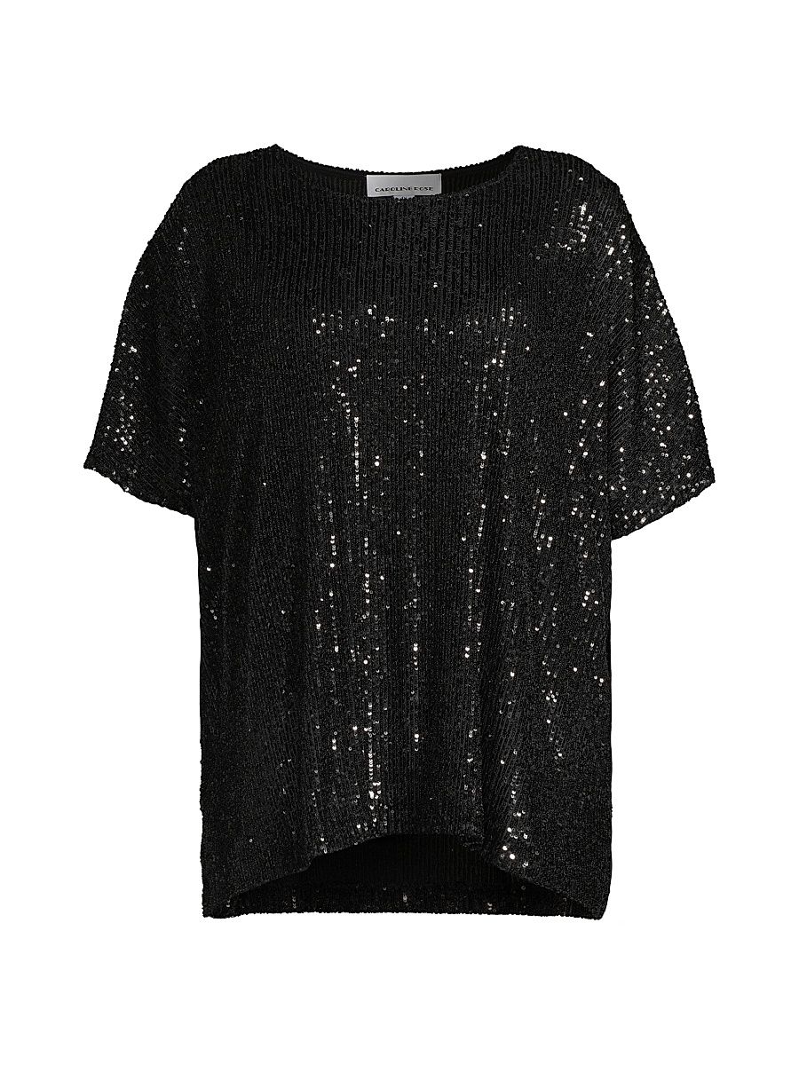 Women's Plus All Dressed Up Sequin Knit Caftan Top - Black - Size 22