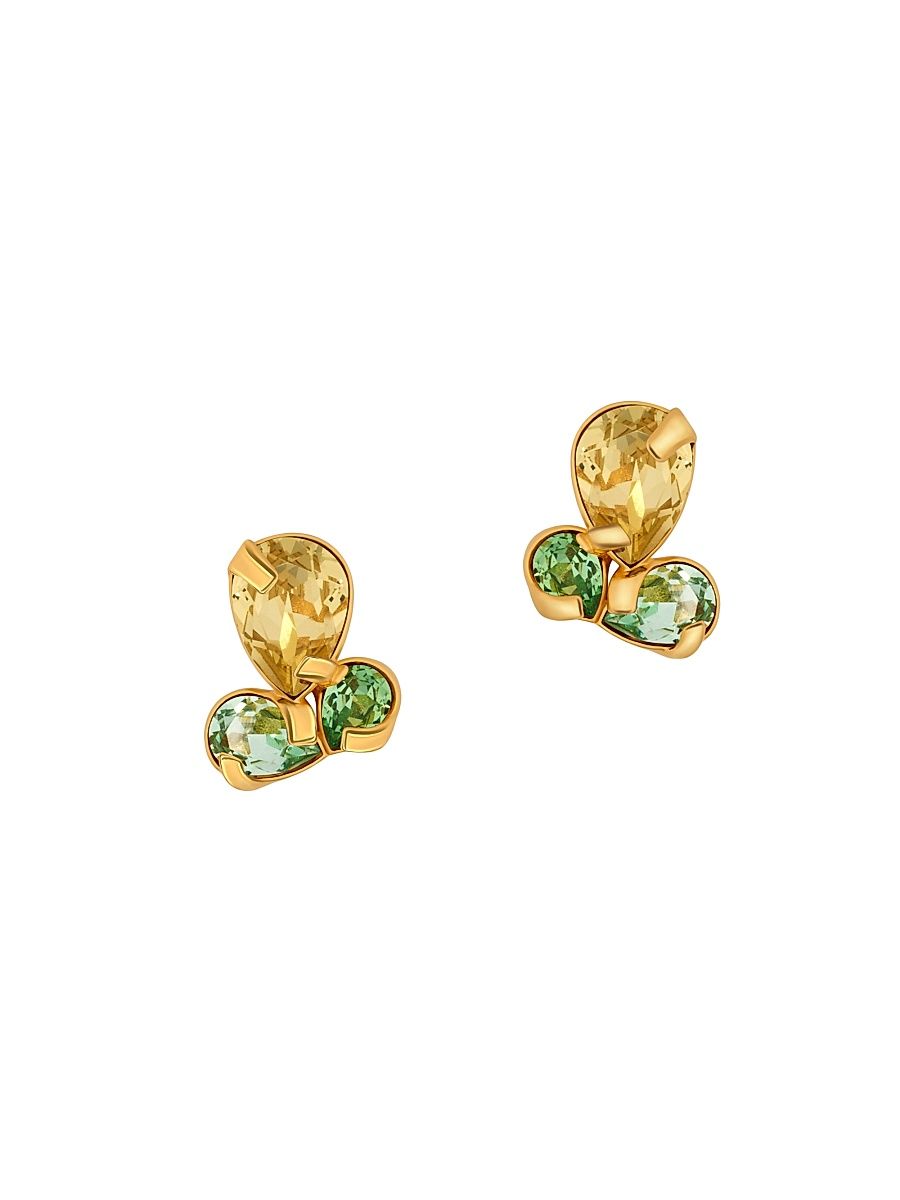 Women's Pear Rhinestone 24K-Gold-Plated Stud Earrings - Peridot