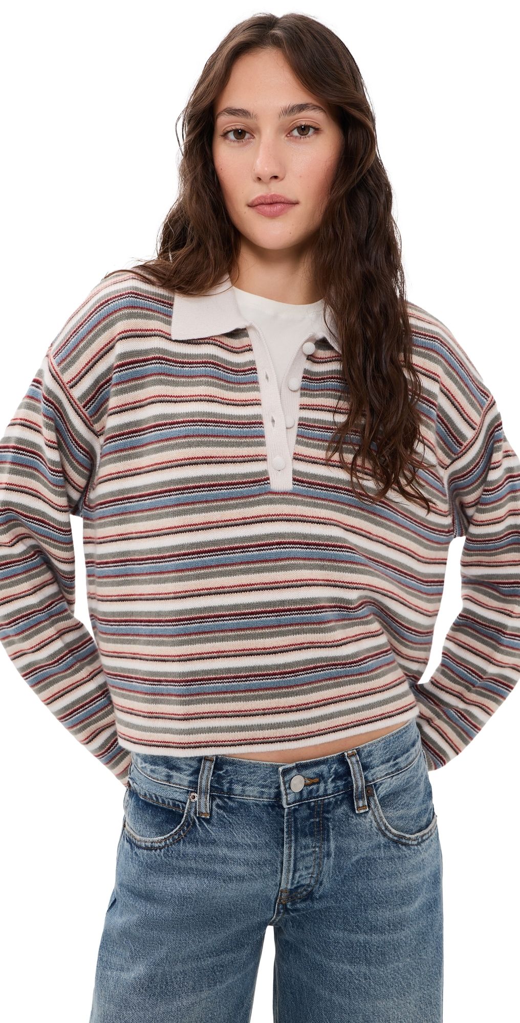 FRAME The Quad Polo Sky Blue Multi Stripe M
