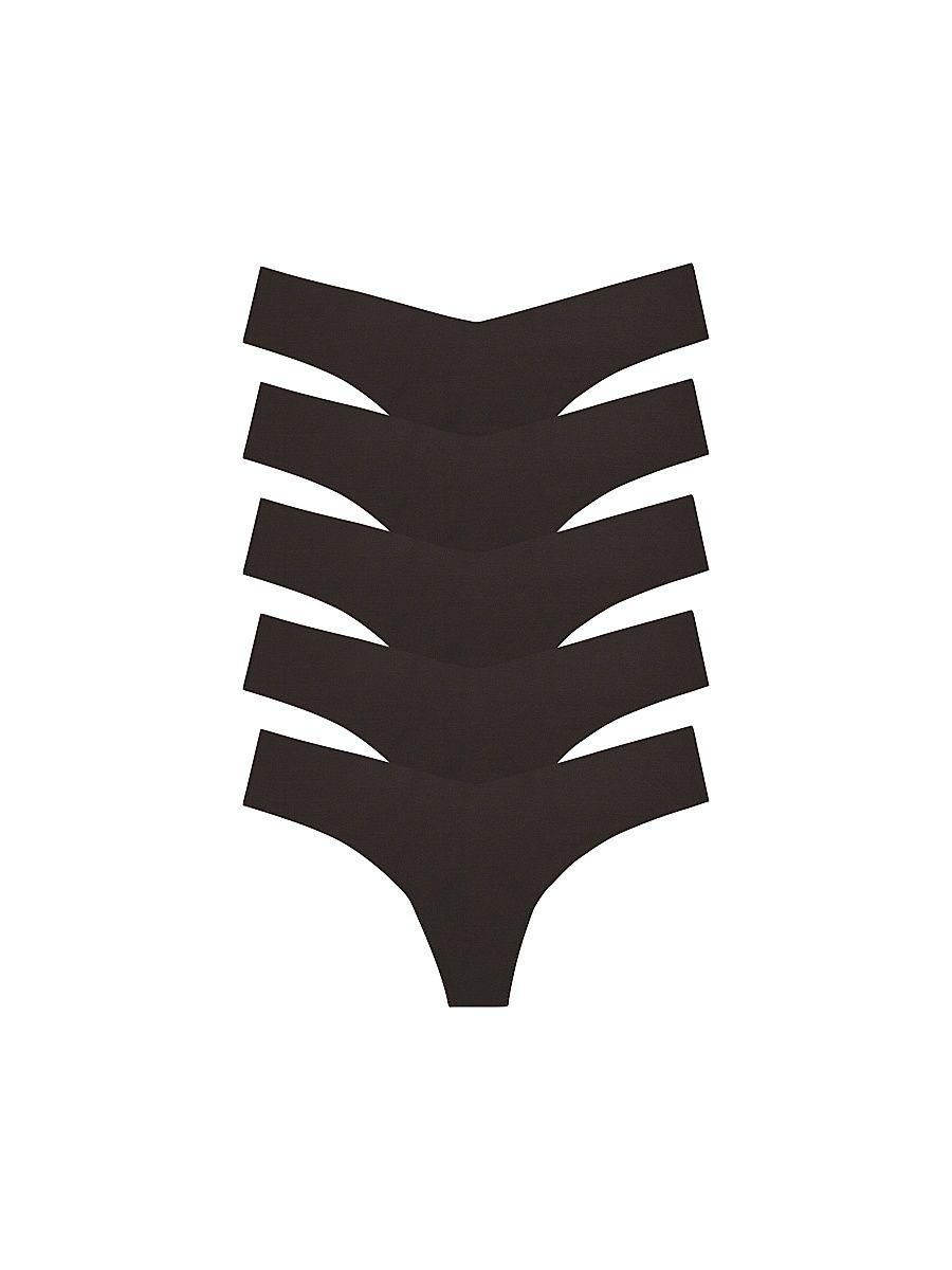 Women's Microfiber 5-Pack Thong Set - Black - Size Large