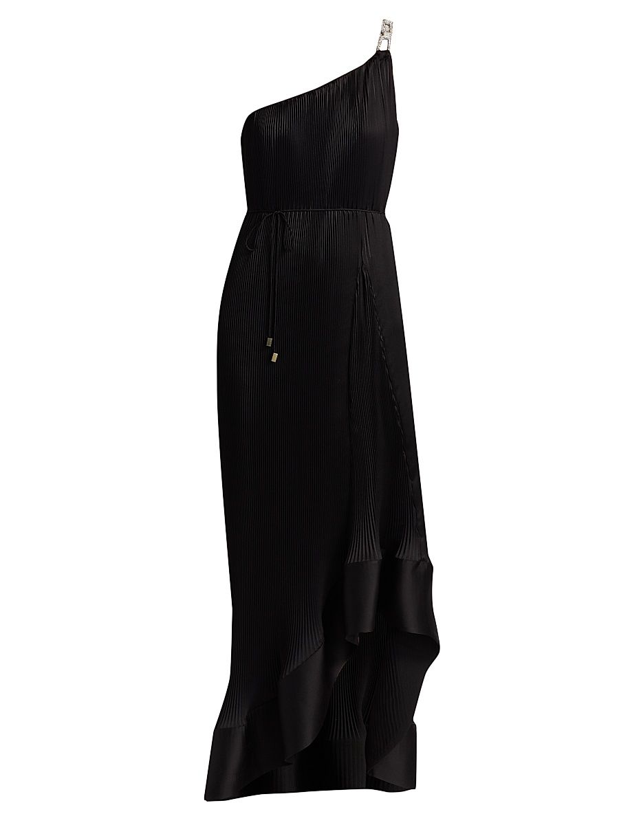 Women's Mariah Embellished-Strap Pleated Satin Maxi Dress - Black - Size 12