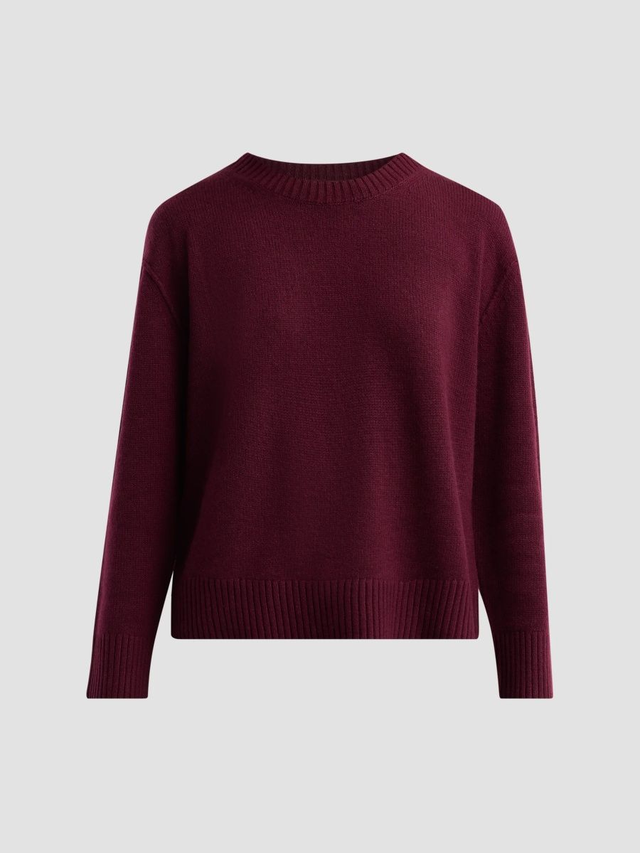 L'AGENCE Women's Cashmere Crewneck Sweater - Dark Port - Size XL