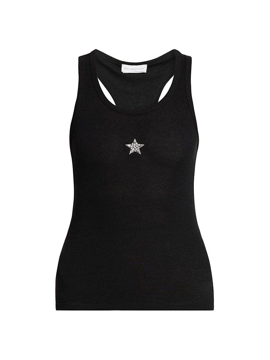 Women's Crystal Mini Star Scoopneck Tank - Black - Size XS