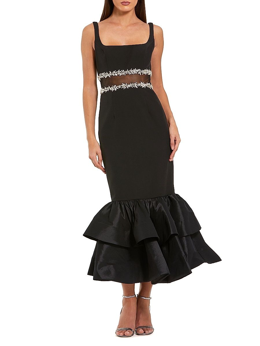 Women's Petite Leena 2 Embellished Crepe Mermaid Midi-Dress - Black - Size Petite 12