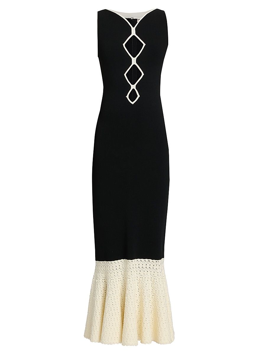Women's Maude Pointelle-Knit Cut-Out Midi-Dress - Black Ivory - Size XL