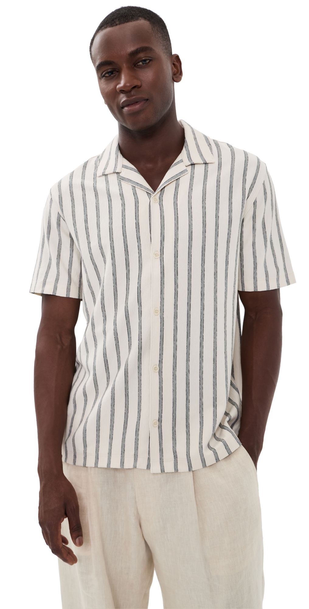 Vince Striped Terry Cabana Shirt Smock White Combo S