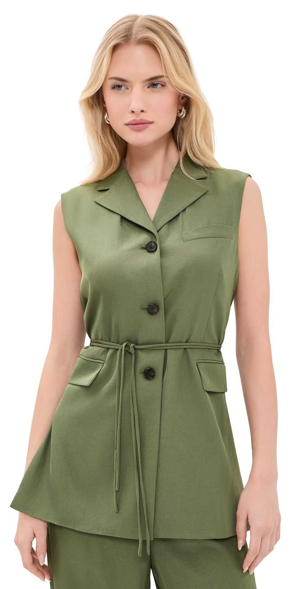 Theory 3 Button Slash Vest Forest Moss - 2r2 8