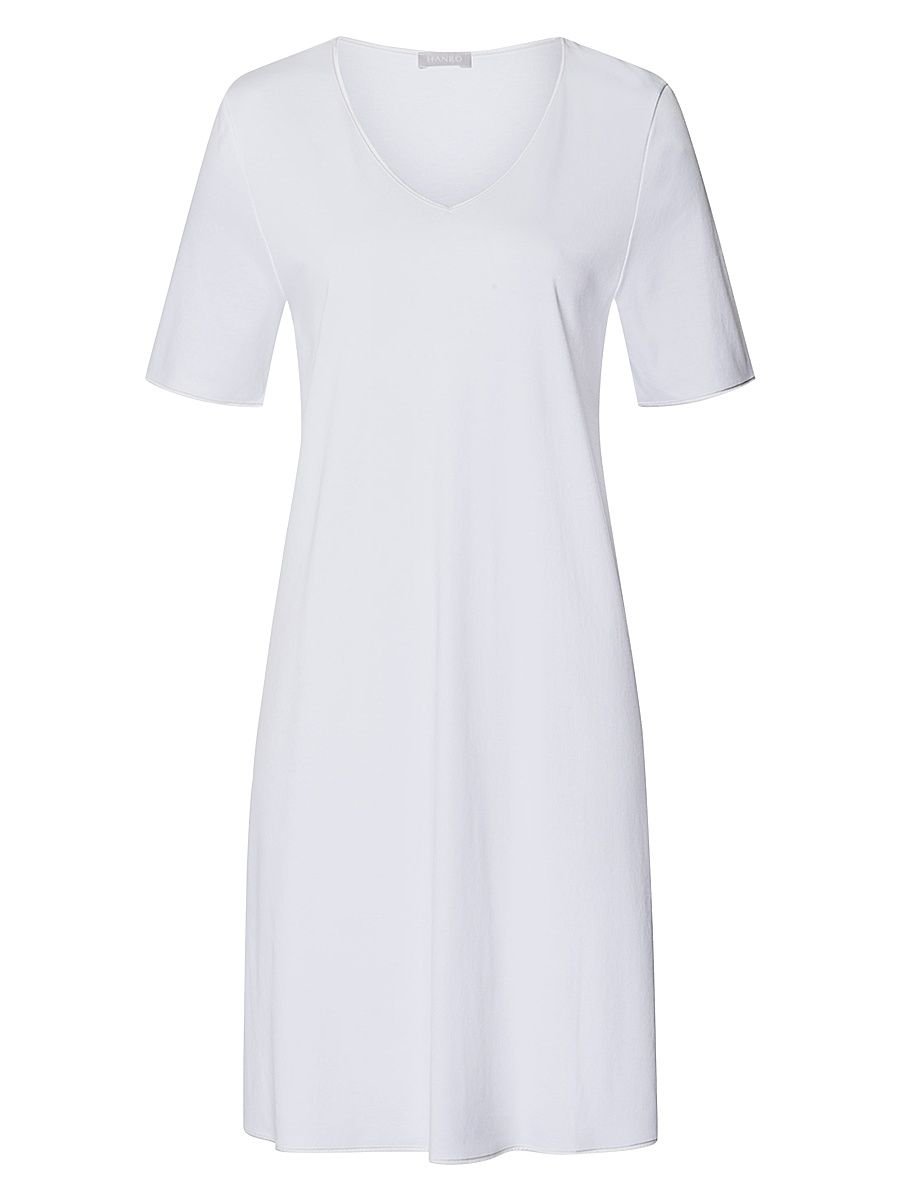 Hanro Women's V-Neck Cotton & Silk Nightgown - White Multi - Size Medium
