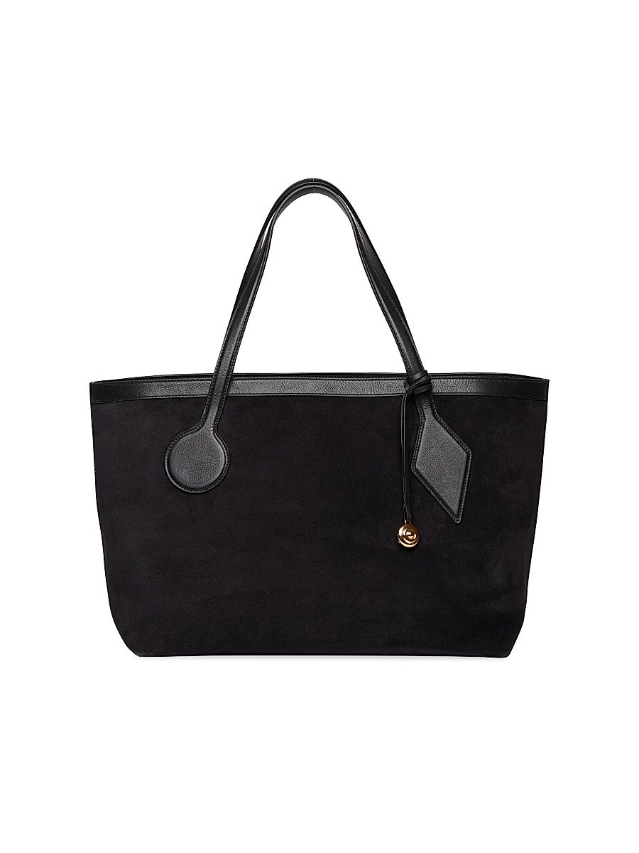 Women's Large Sprout Suede Tote Bag - Black Suede Gold Charm