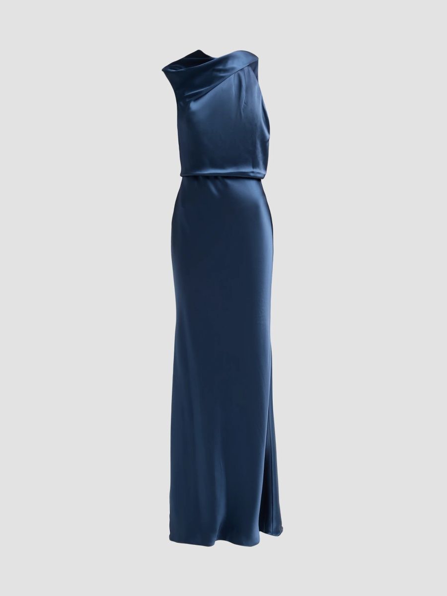 Amsale Women's Asymmetric Satin Gown - French Blue - Size 16