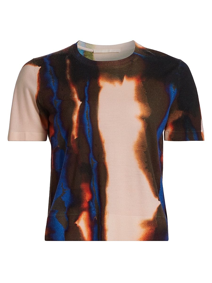 Women's Burned Stripe Merino Wool Sweater - Almond Multi - Size Medium