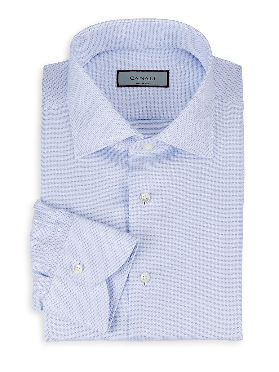 Men's Textured Cotton Modern-Fit Dress Shirt - Light Blue - Size 15