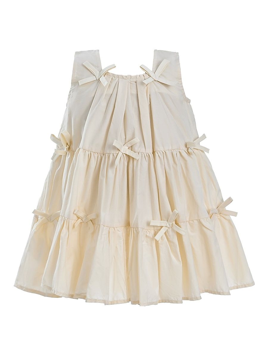 Little Girl's Tiered Ribbon Sleeveless Dress - Beige - Size 4