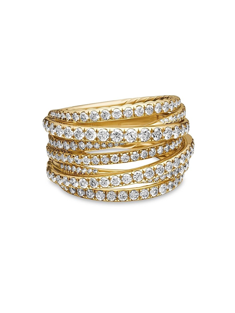 Women's Pavé Crossover Ring in 18K Yellow Gold - Diamond - Size 9