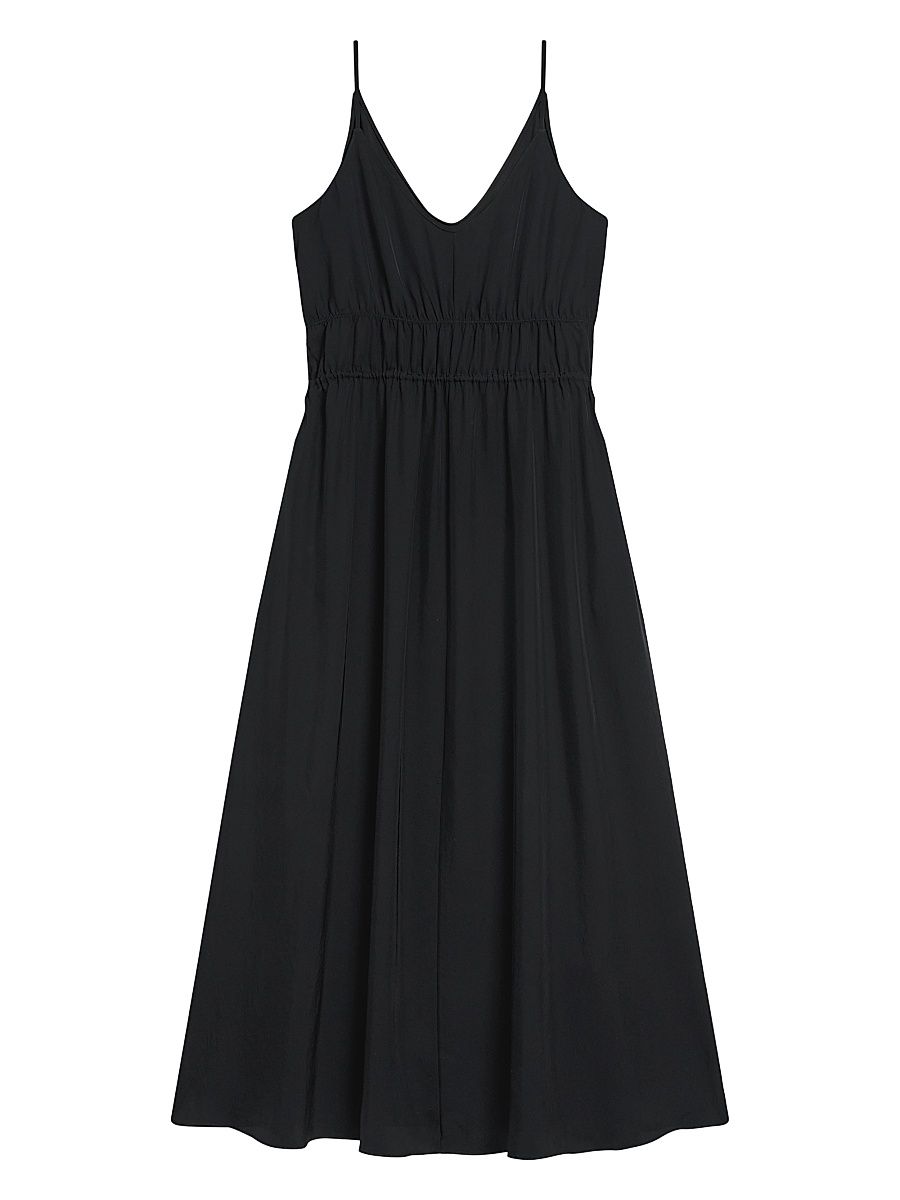 Women's Gathered Tie-Waist Midi-Dress - Black - Size XL