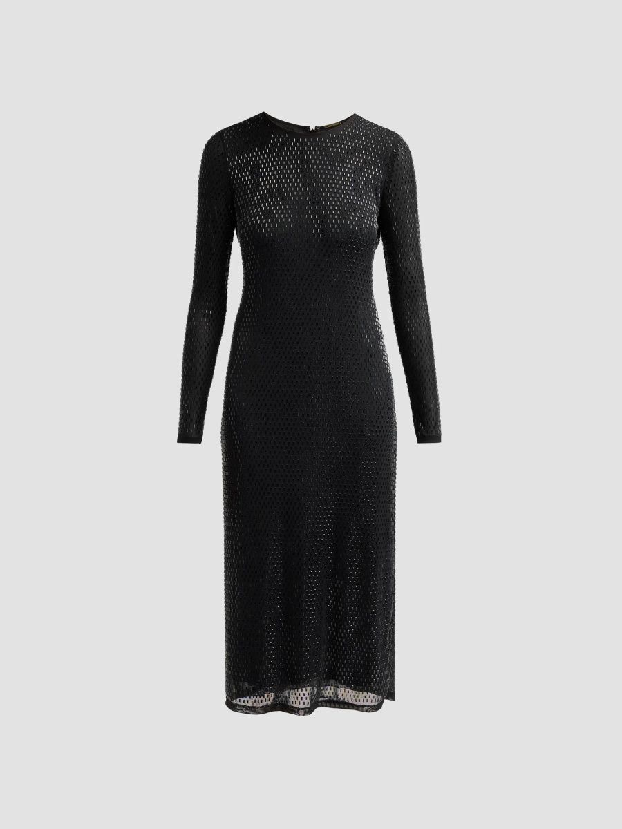 Elie Tahari Women's The Luna Embellished Mesh Crewneck Maxi Dress - Noir - Size 16