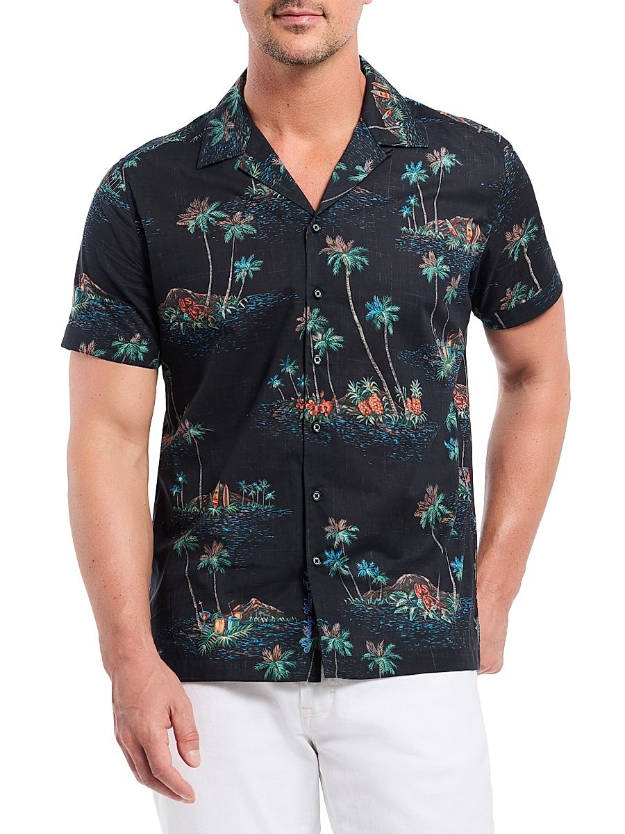 Men's Kauai Abstract Cotton Shirt - Black - Size Medium