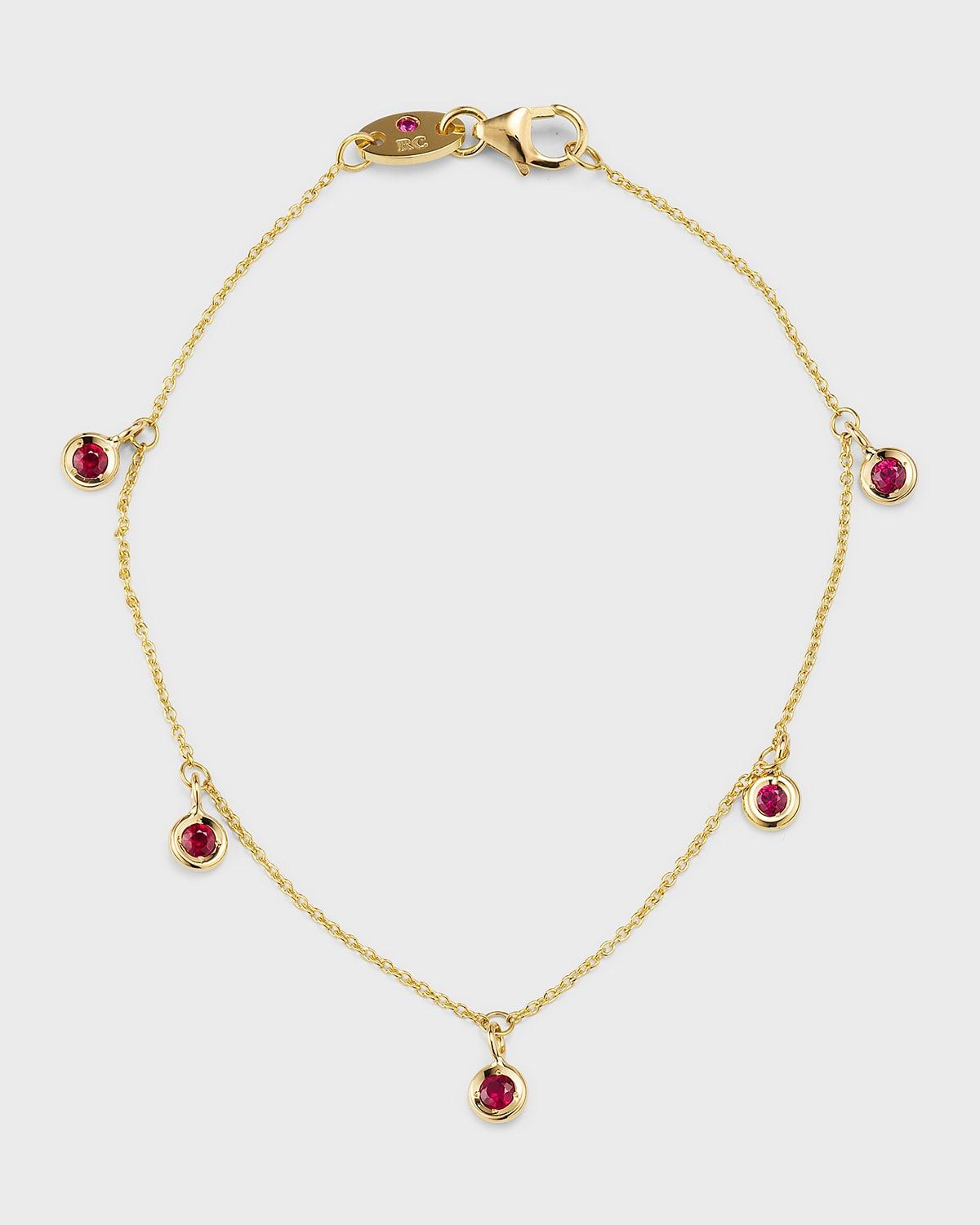 18K Yellow Gold Ruby 5 Station Bracelet