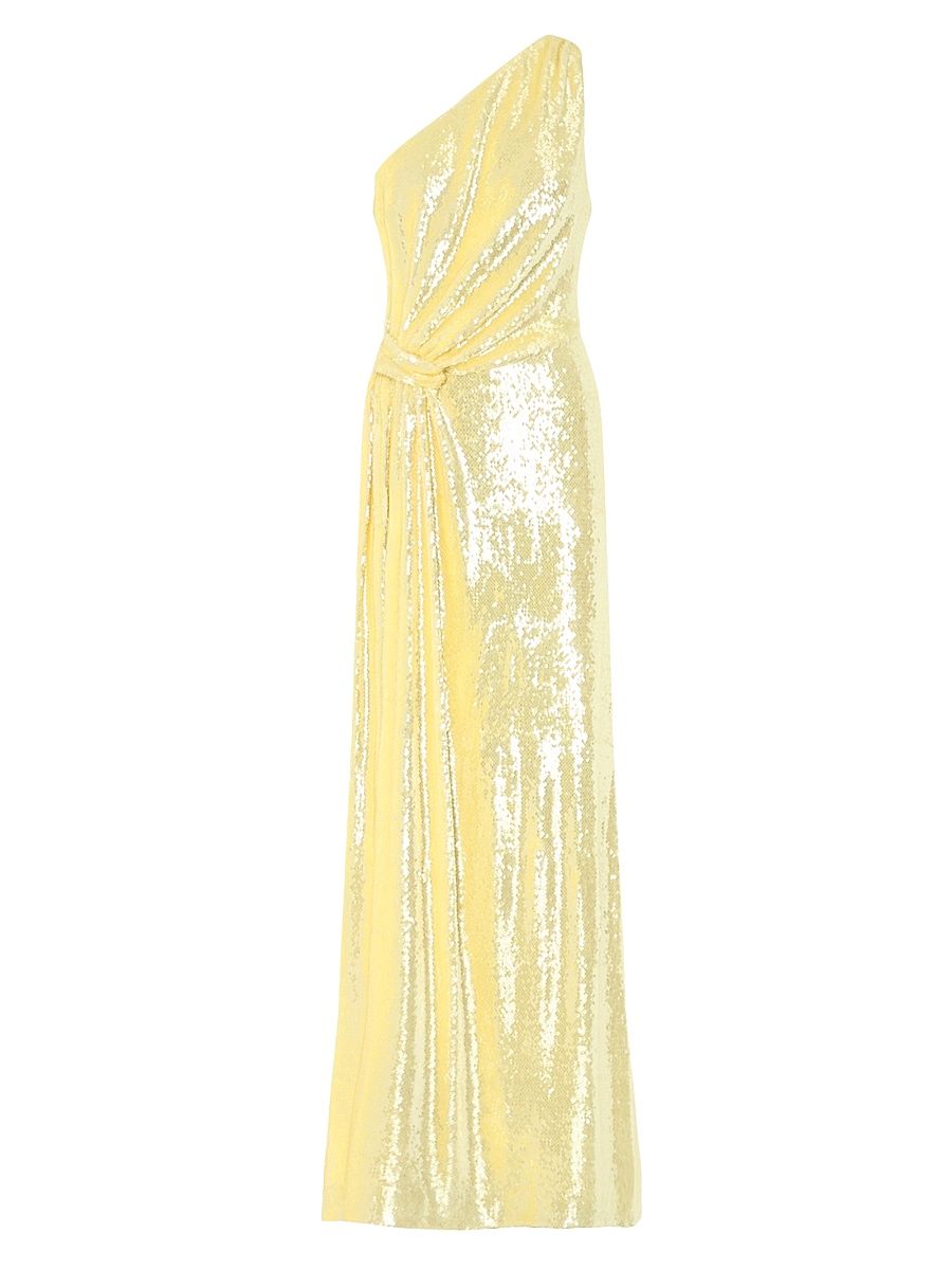 Women's Porsha Sequined One-Shoulder Gown - Yellow - Size 12