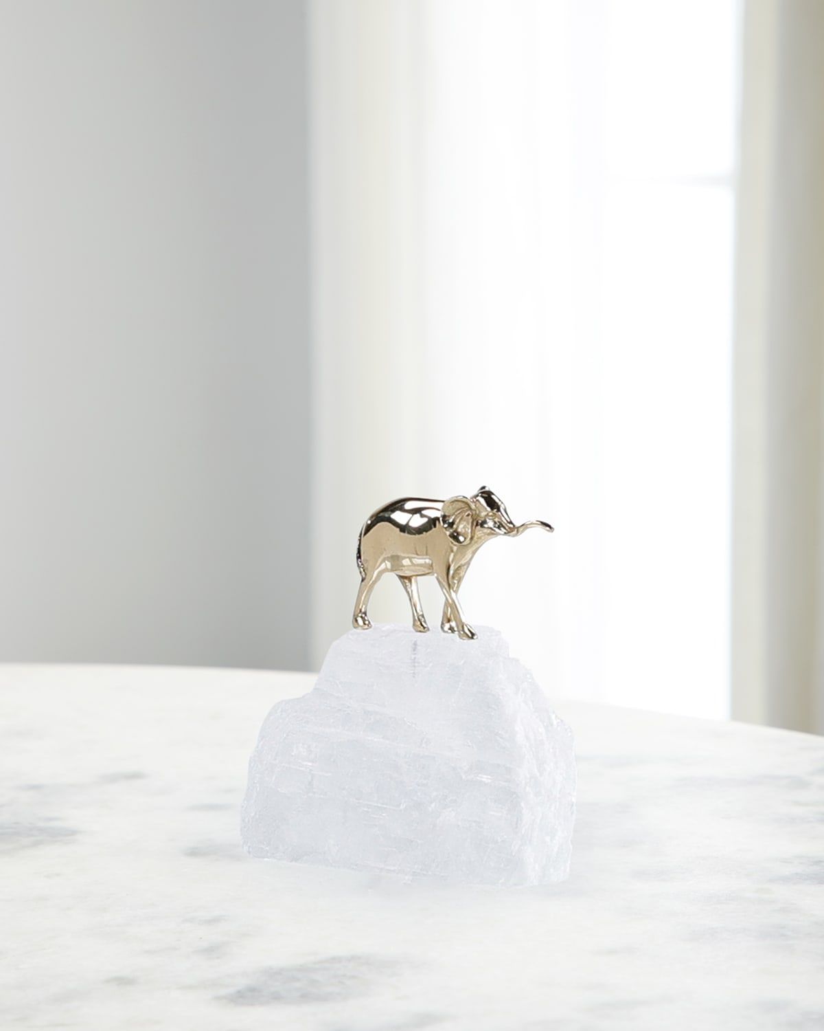 Brass Elephant Sculpture on Selenite III
