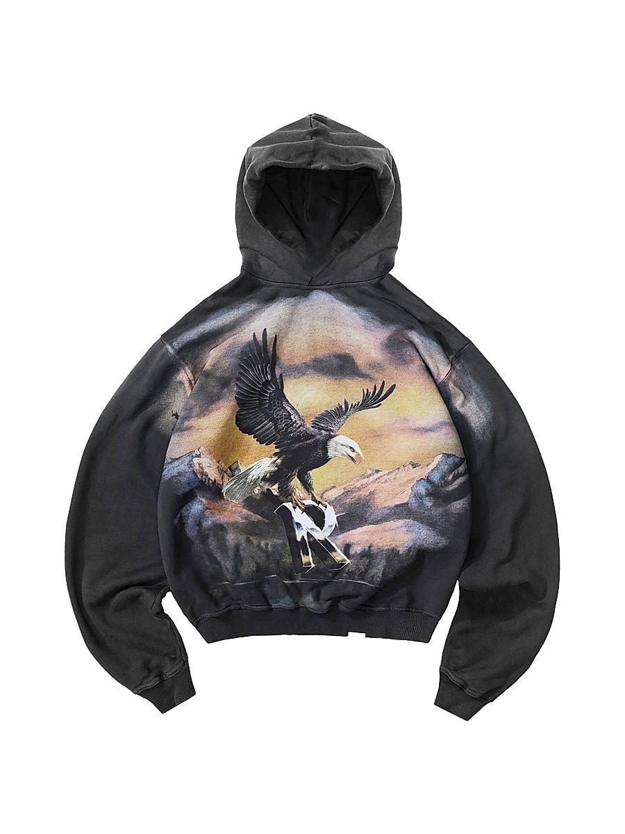 Men's Graphic Cotton Hoodie - Stained Black - Size XXL
