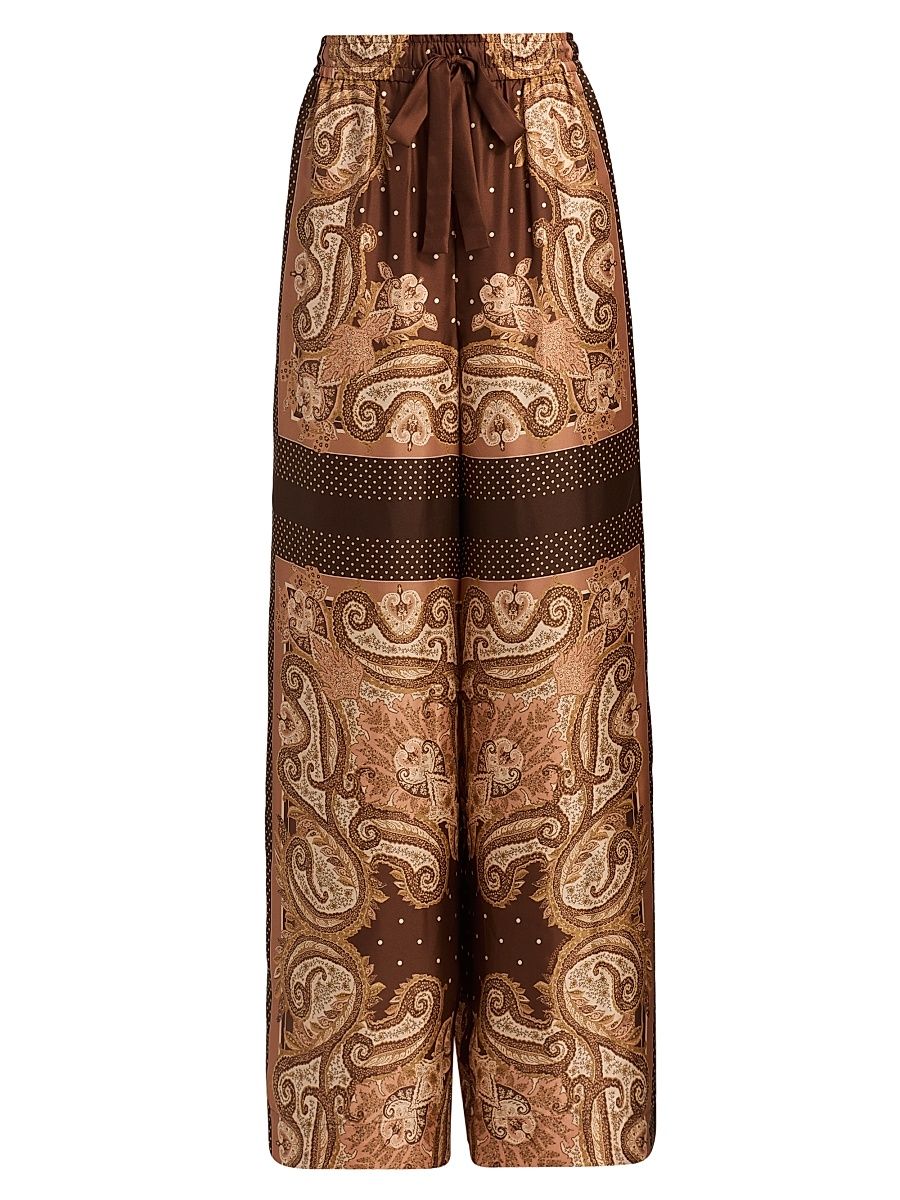 Women's Luna Printed Silk Track Pants - Caramel Paisley - Size 8