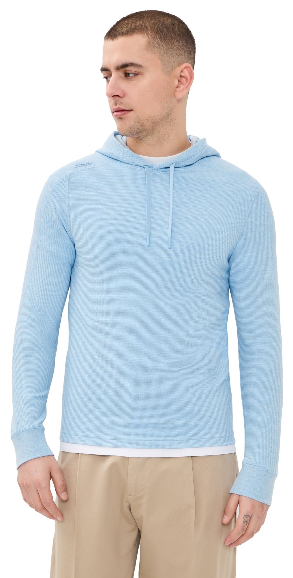 RLX Ralph Lauren Tech Waffle Knit Hoodie Office Blue Heather L