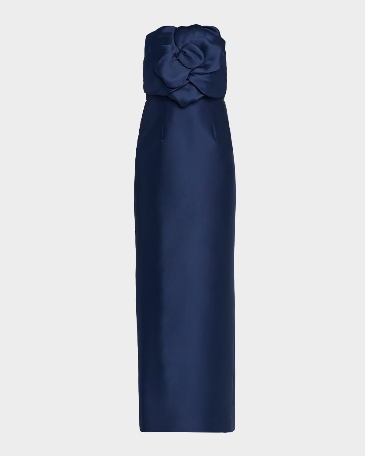 Sara Strapless Floral Applique Mikado Gown