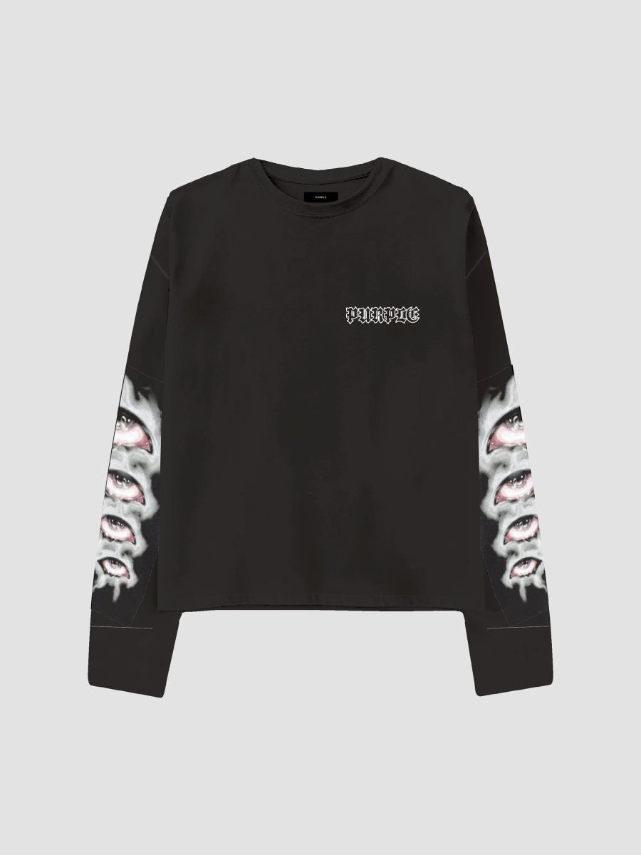 Purple Brand Men's Oversized Crop Cotton Long-Sleeve Crewneck T-Shirt - Black - Size XXL