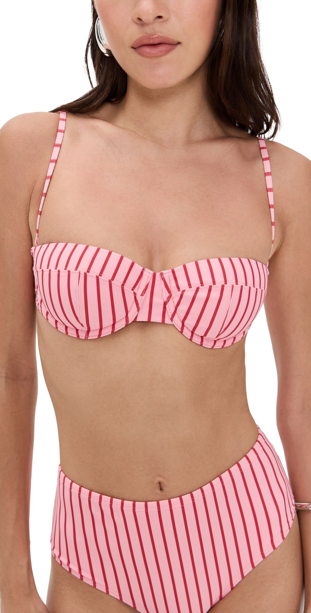STAUD Jo Balconette Bikini Top Montauk Stripe L