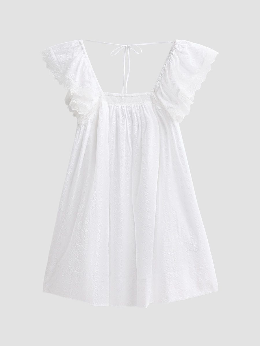 Women's Broderie Anglaise Babydoll Mini Dress - Bright White - Size 8