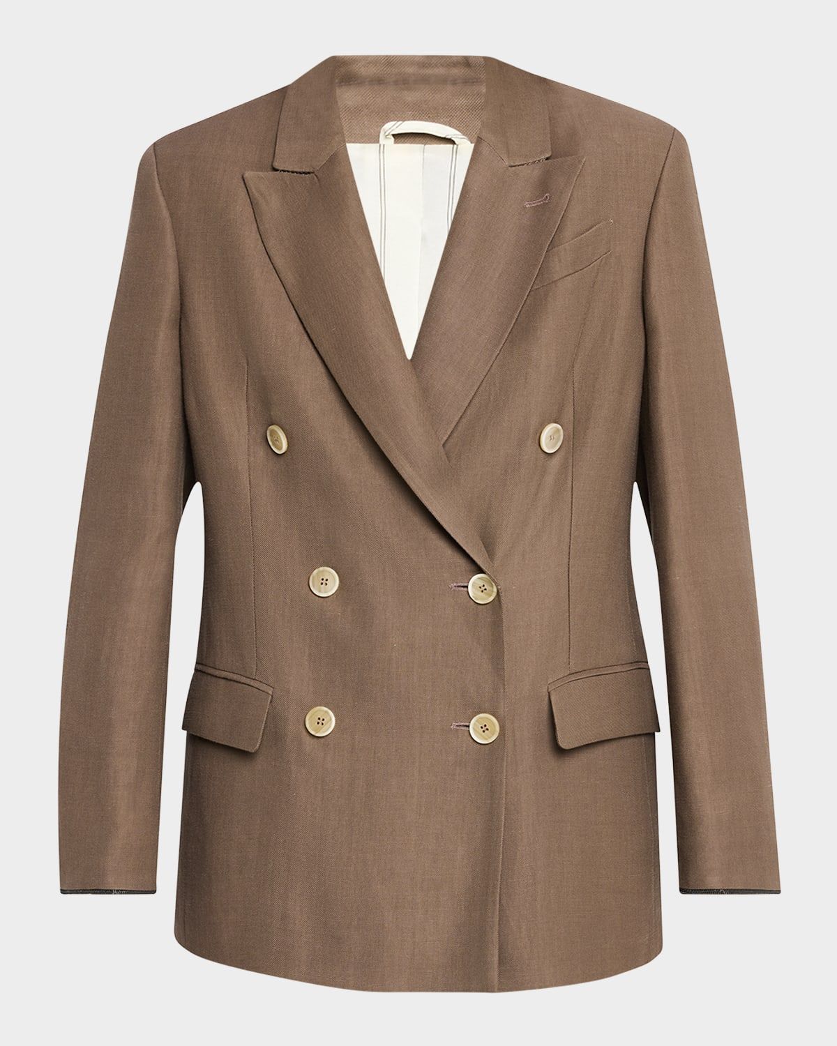 Double-Breasted Fluid Linen Twill Blazer