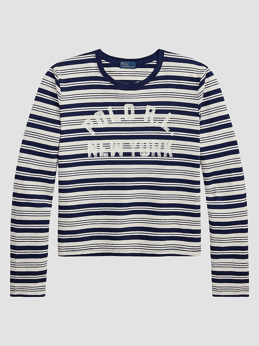 Women's Logo Striped Jersey Long-Sleeve T-Shirt - Newport Navy Nevis - Size XS