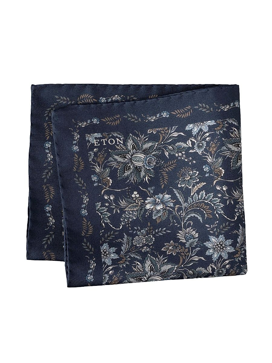Men's Floral Silk Pocket Square - Navy