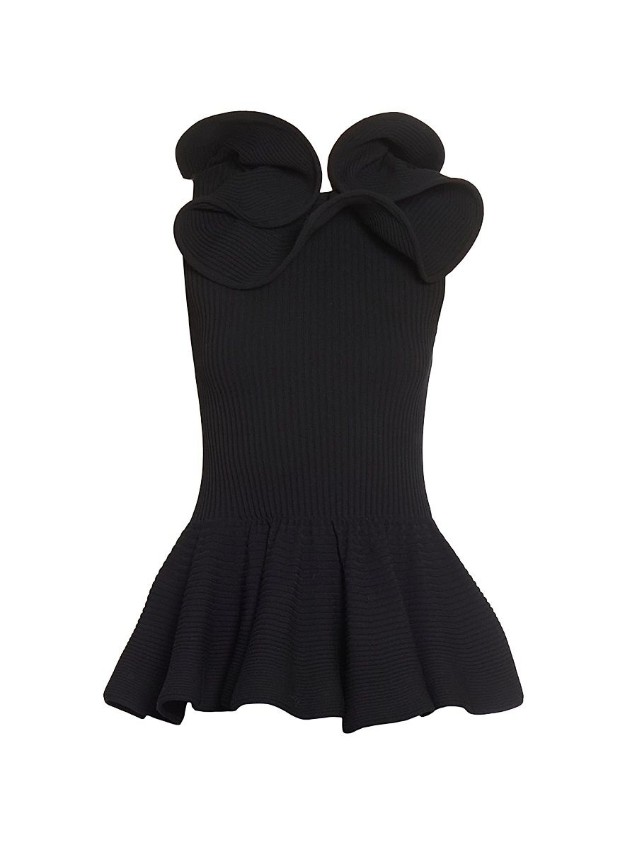 Women's Sleeveless Knit Peplum Top - Black - Size 10