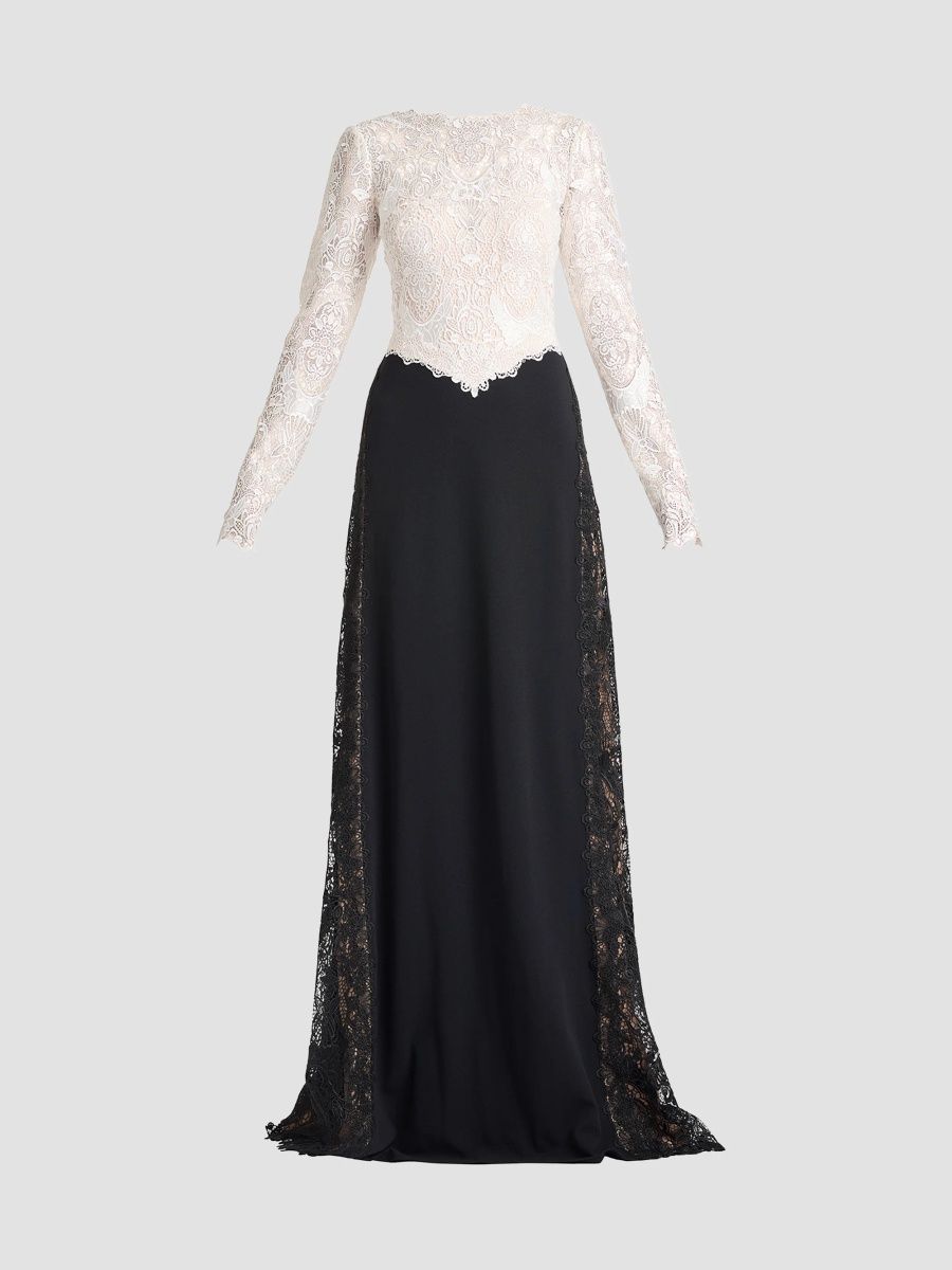 Tadashi Shoji Women's Vianne Two-Tone Lace A-Line Gown - Ivory Black - Size 18