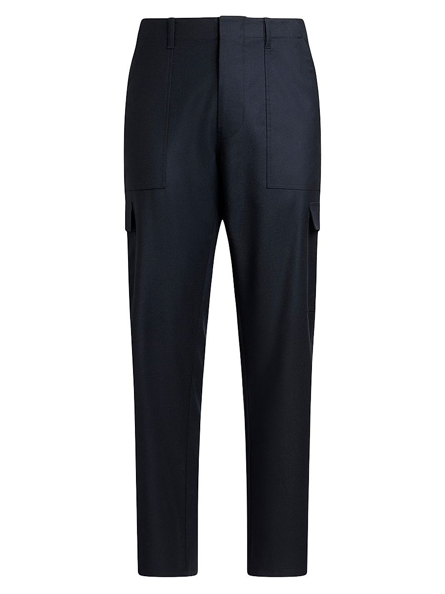 Men's Cargo Wool Slim-Leg Trousers - Dark Blue - Size 34