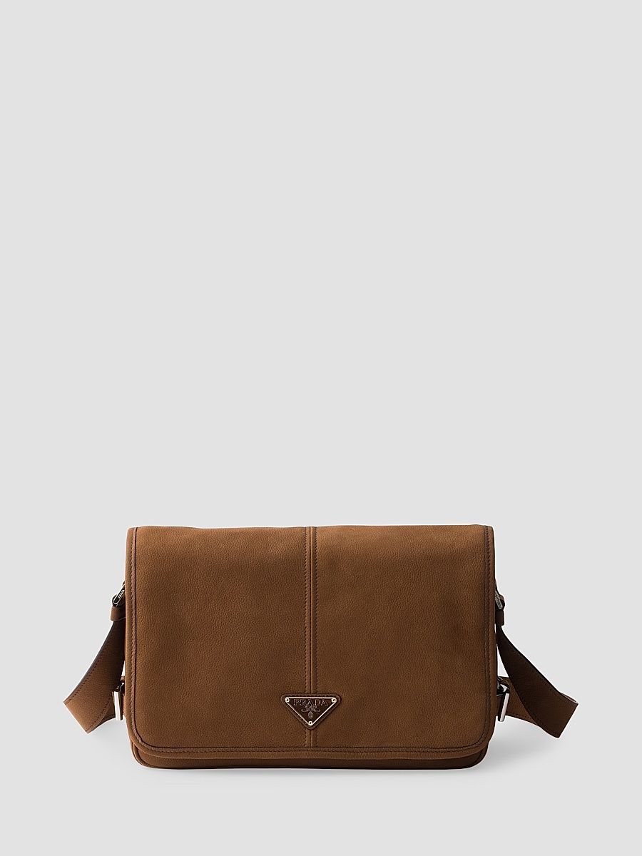 Men's Nubuck Leather Shoulder Bag - Brown
