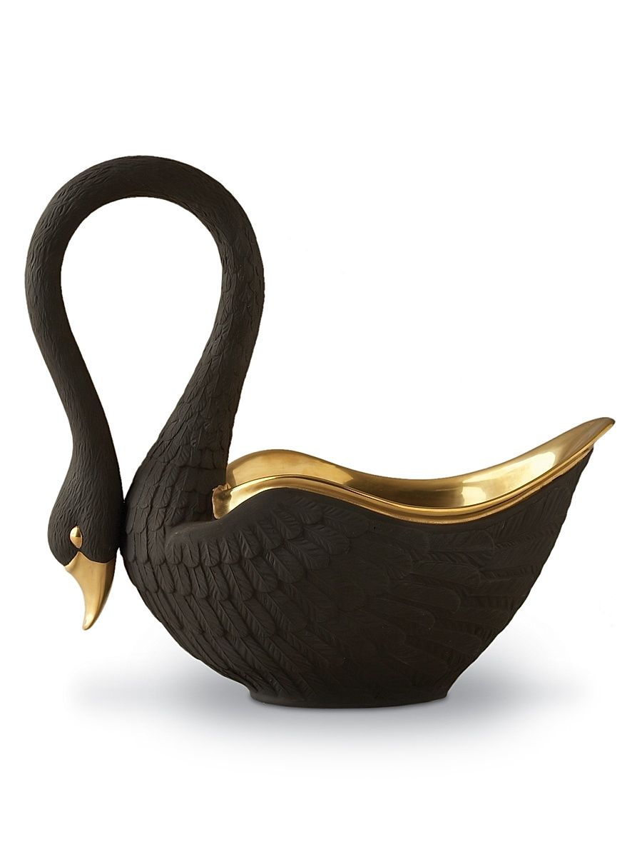 White Porcelain Serving Bowl Swan - Black - Size 7''