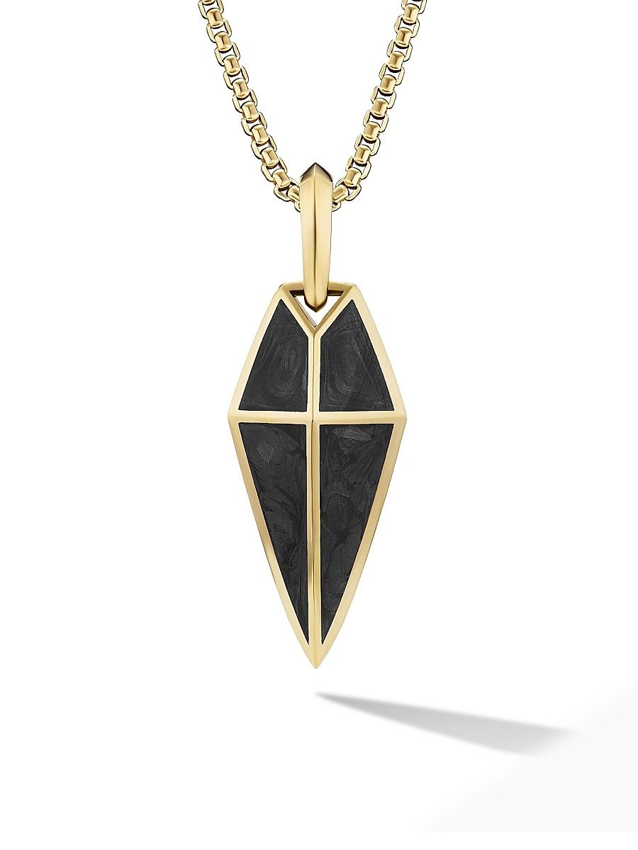 Men's Spearpoint Amulet in 18K Yellow Gold with Forged Carbon, 27MM - Forged Carbon