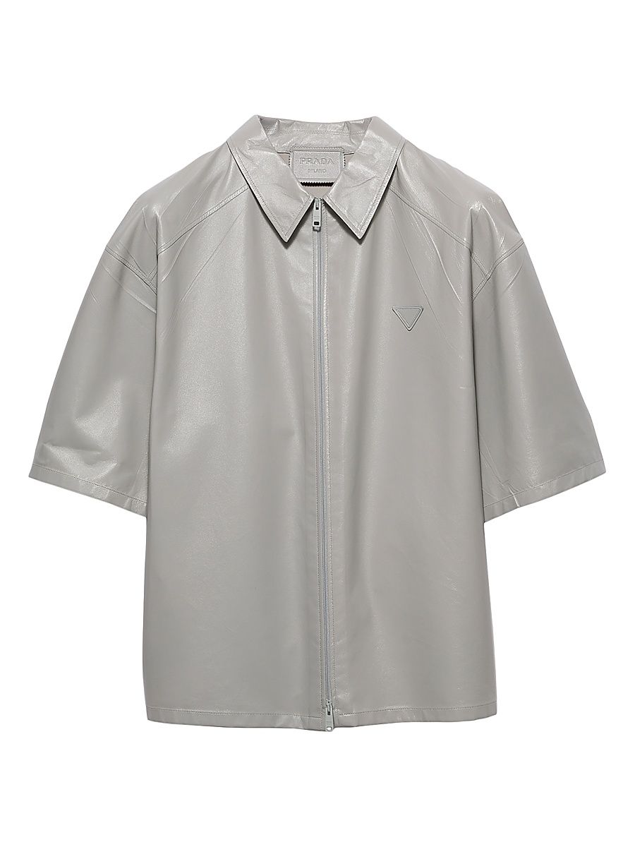 Men's Short-Sleeved Nappa Leather Shirt - Grey - Size 38